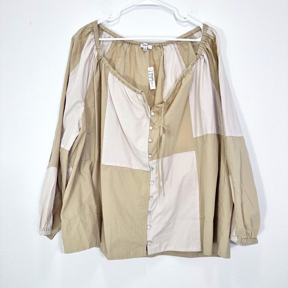 Madewell Beige and Cream Patchwork Blouse